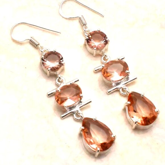 Morganite Sterling Silver Drop Dangle Earrings - Picture 1 of 1